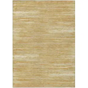 Photo of Gold Gray And Ivory Striped Washable Indoor Outdoor Area Rug