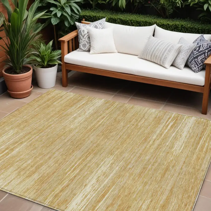 Gold Gray And Ivory Striped Washable Indoor Outdoor Area Rug Photo 1