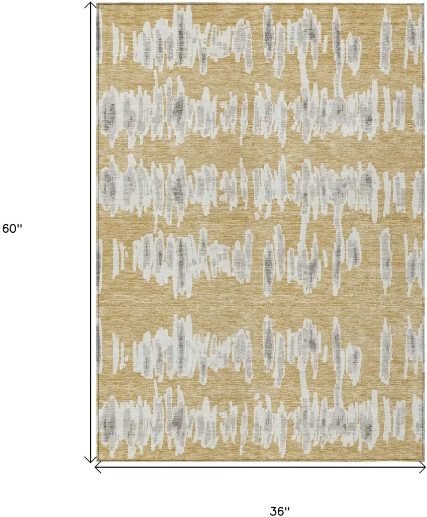 Gold Gray And Ivory Striped Washable Indoor Outdoor Area Rug Photo 3