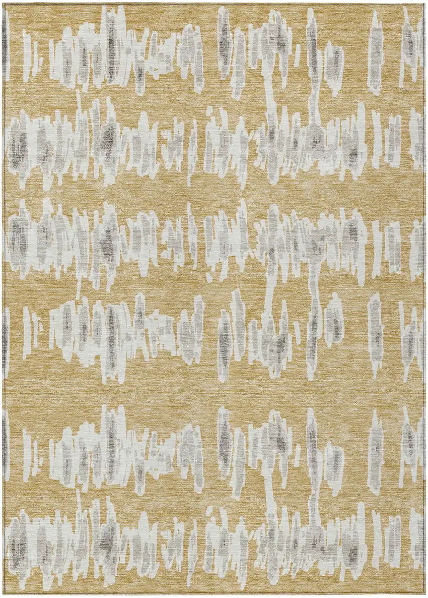 Gold Gray And Ivory Striped Washable Indoor Outdoor Area Rug Photo 2