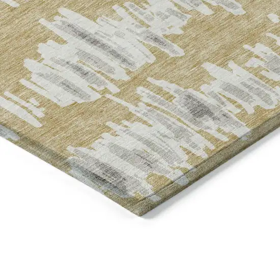 Gold Gray And Ivory Striped Washable Indoor Outdoor Area Rug Photo 5