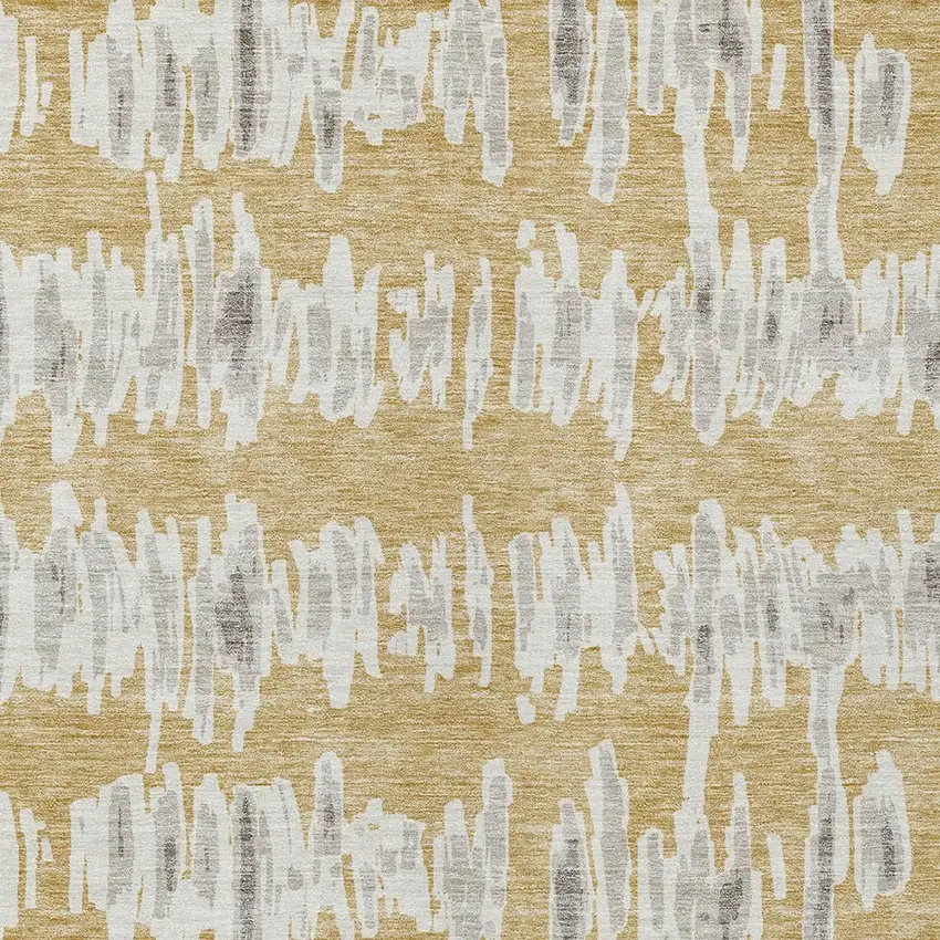 Gold Gray And Ivory Striped Washable Indoor Outdoor Area Rug Photo 7