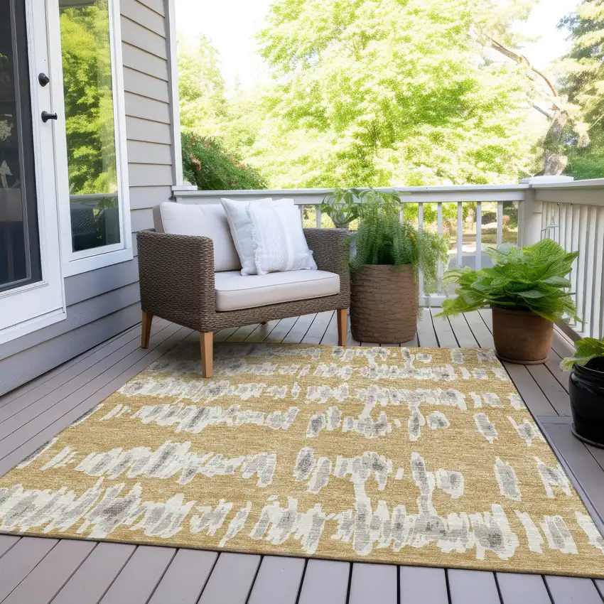 Gold Gray And Ivory Striped Washable Indoor Outdoor Area Rug Photo 9