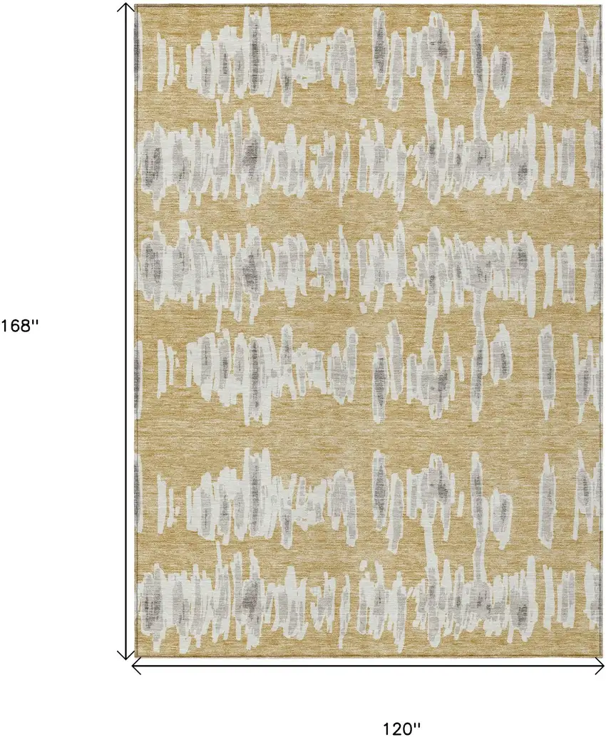 Gold Gray And Ivory Striped Washable Indoor Outdoor Area Rug Photo 3