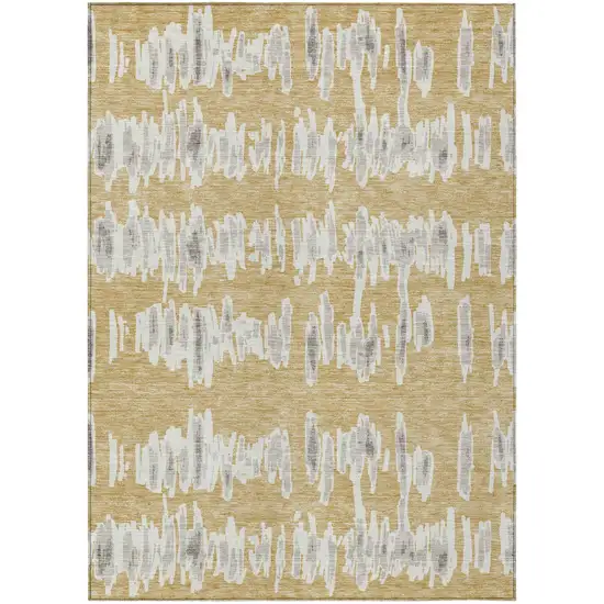 Gold Gray And Ivory Striped Washable Indoor Outdoor Area Rug Photo 2