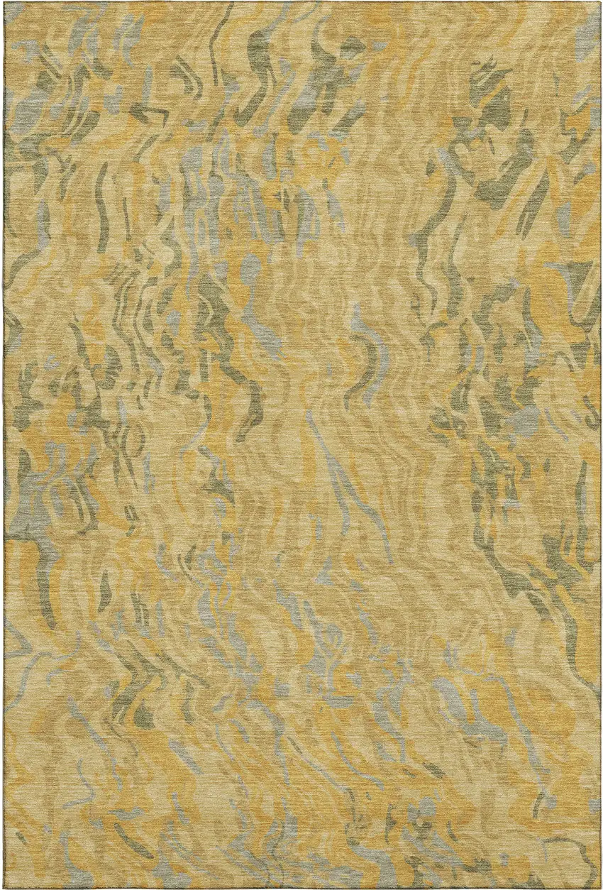Gold Gray And Olive Green Abstract Washable Area Rug With UV Protection Photo 1