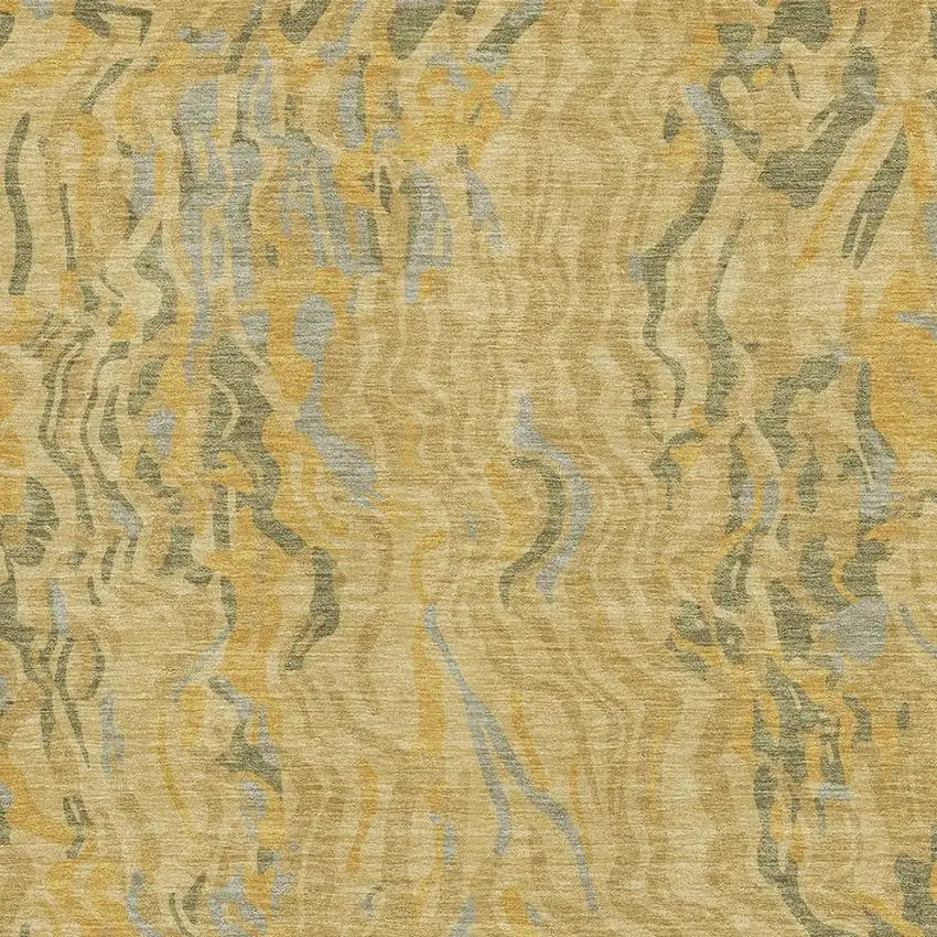 Gold Gray And Olive Green Abstract Washable Area Rug With UV Protection Photo 2