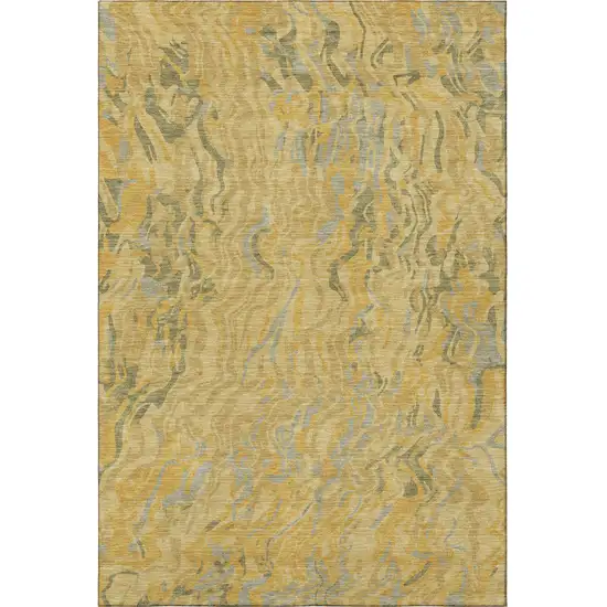 Gold Gray And Olive Green Abstract Washable Area Rug With UV Protection Photo 3