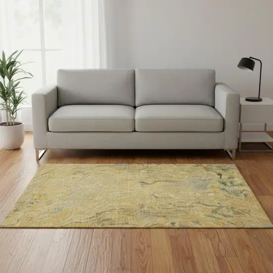 Gold Gray And Olive Green Abstract Washable Area Rug With UV Protection Photo 2