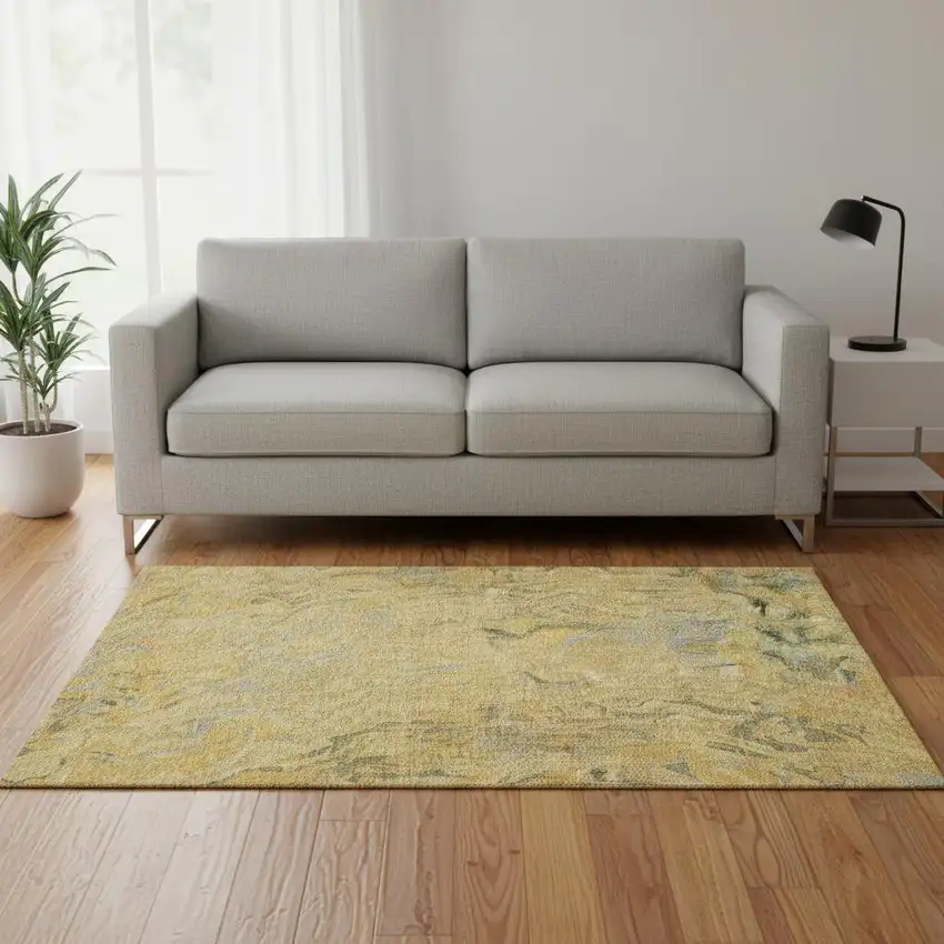 Gold Gray And Olive Green Abstract Washable Area Rug With UV Protection Photo 2