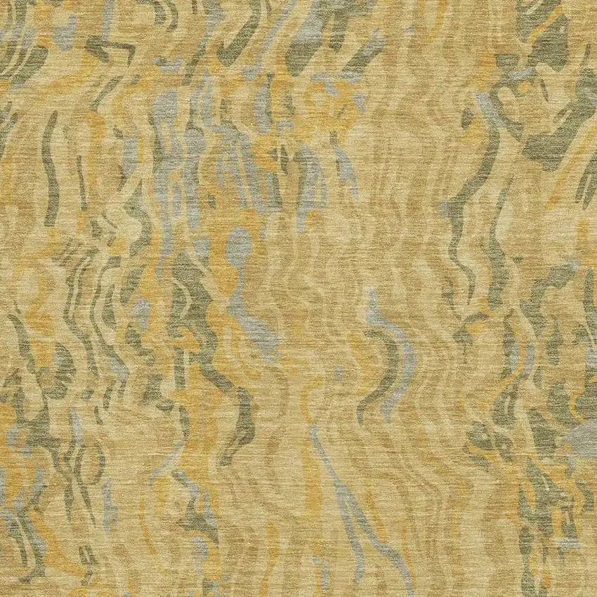 Gold Gray And Olive Green Abstract Washable Area Rug With UV Protection Photo 2