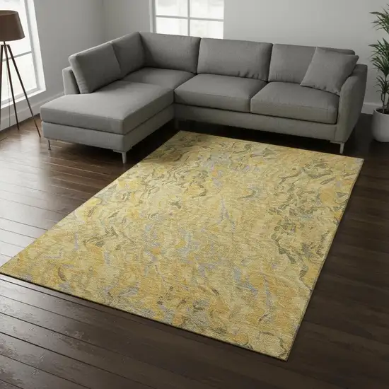 Gold Gray And Olive Green Abstract Washable Area Rug With UV Protection Photo 2
