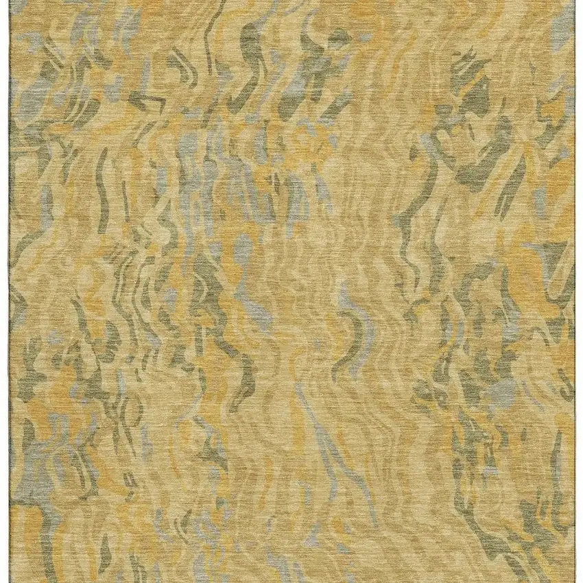 Gold Gray And Olive Green Abstract Washable Area Rug With UV Protection Photo 2