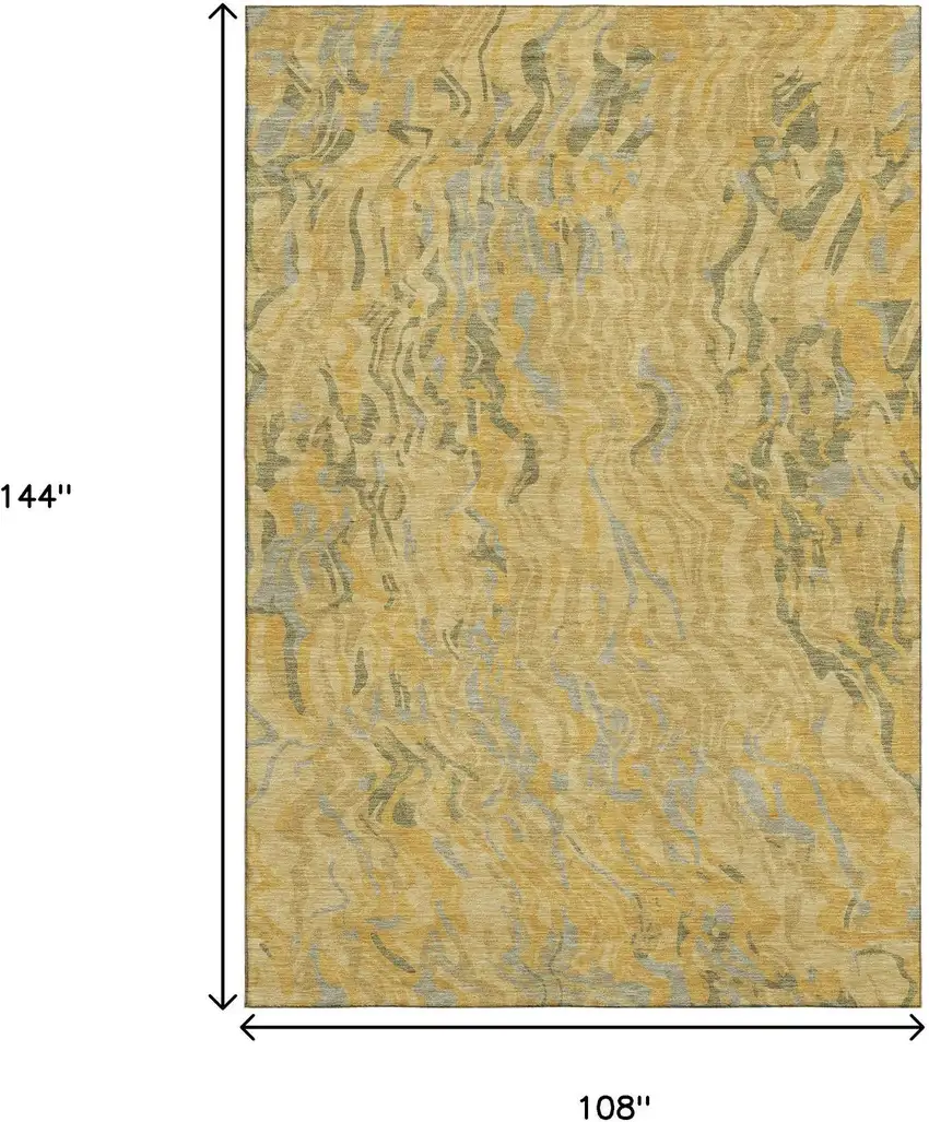 Gold Gray And Olive Green Abstract Washable Area Rug With UV Protection Photo 9