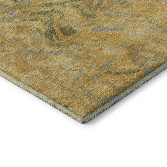 Gold Gray And Olive Green Abstract Washable Area Rug With UV Protection Photo 6