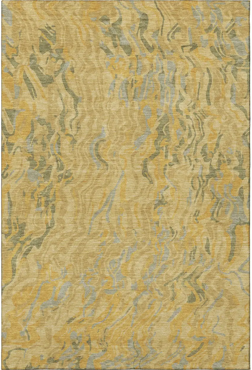 Gold Gray And Olive Green Abstract Washable Area Rug With UV Protection Photo 2