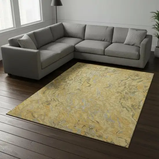 Gold Gray And Olive Green Abstract Washable Area Rug With UV Protection Photo 2