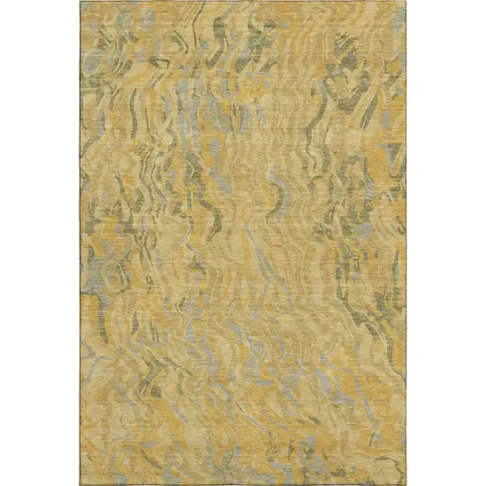 Gold Gray And Olive Green Abstract Washable Area Rug With UV Protection Photo 1