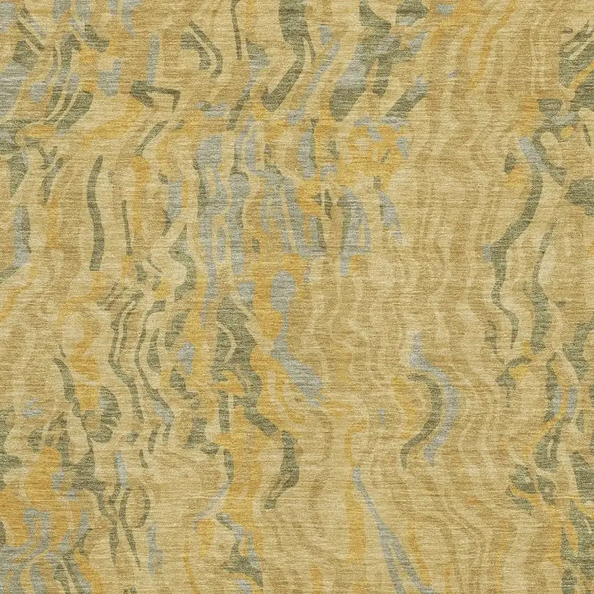 Gold Gray And Olive Green Abstract Washable Area Rug With UV Protection Photo 2