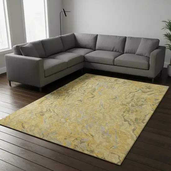 Gold Gray And Olive Green Abstract Washable Area Rug With UV Protection Photo 2