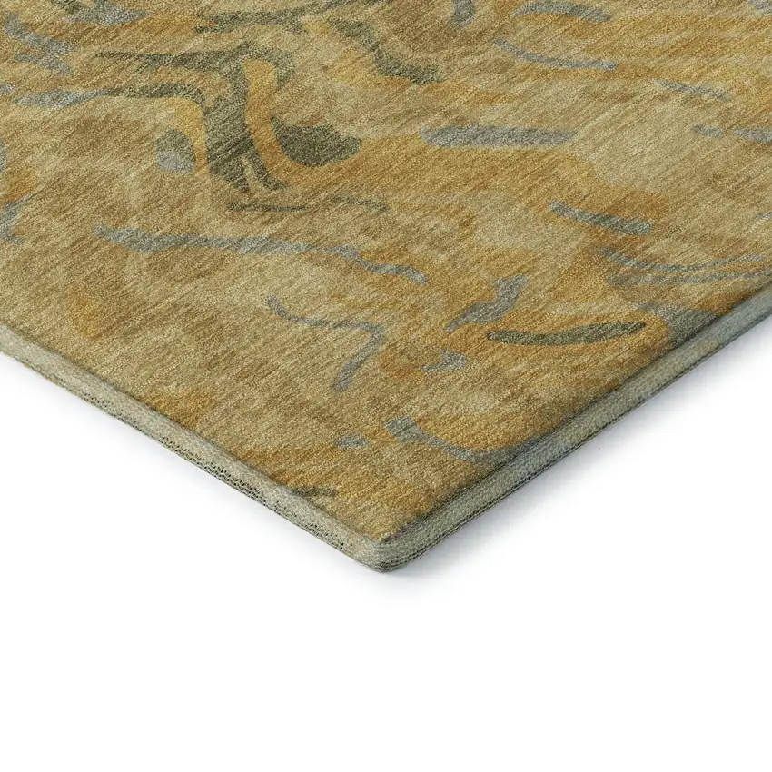 Gold Gray And Olive Green Abstract Washable Area Rug With UV Protection Photo 7