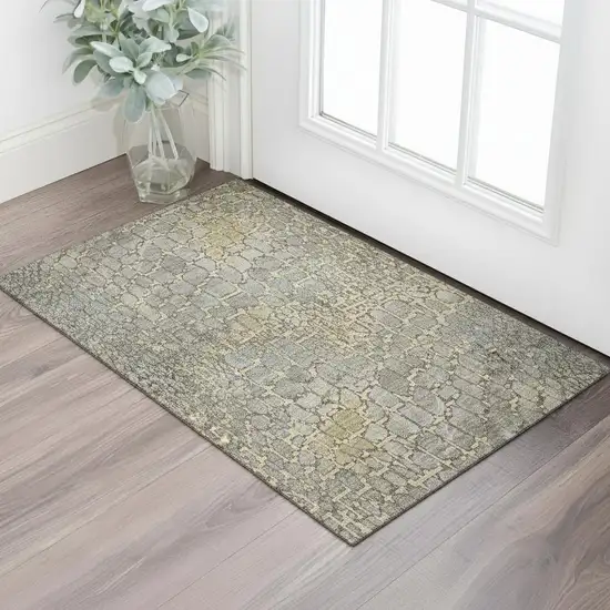 Gold Gray And Silver Abstract Geometric Washable Area Rug With UV Protection Photo 2