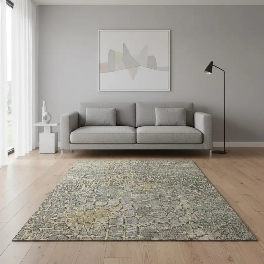 Gold Gray And Silver Abstract Geometric Washable Area Rug With UV Protection Photo 2