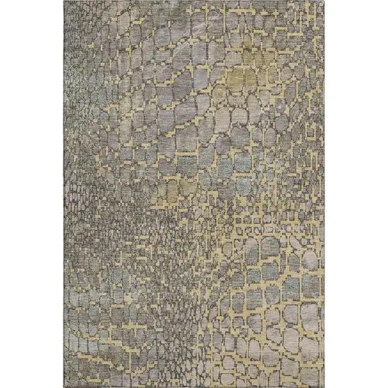 Gold Gray And Silver Abstract Geometric Washable Area Rug With UV Protection Photo 1