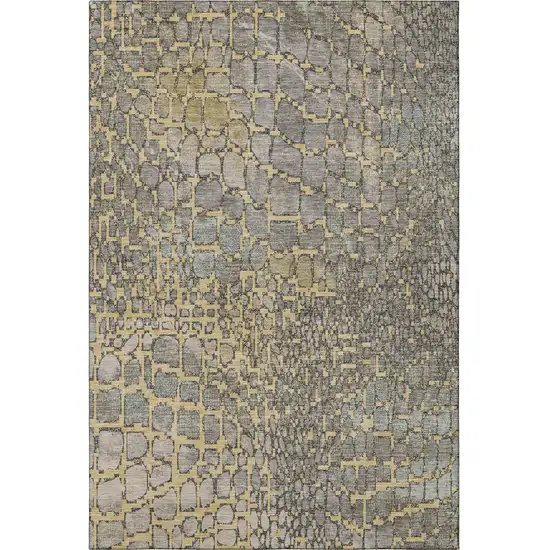 Gold Gray And Silver Abstract Geometric Washable Area Rug With UV Protection Photo 3