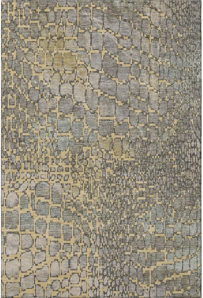 Gold Gray And Silver Abstract Geometric Washable Area Rug With UV Protection Photo 3