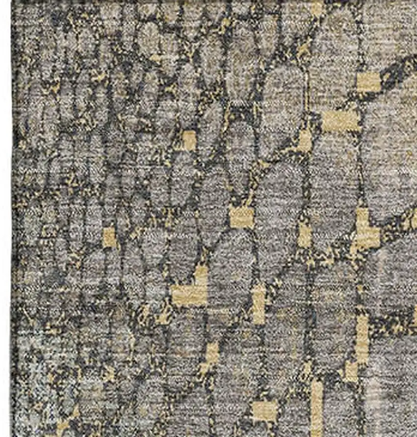 Gold Gray And Silver Abstract Geometric Washable Area Rug With UV Protection Photo 2