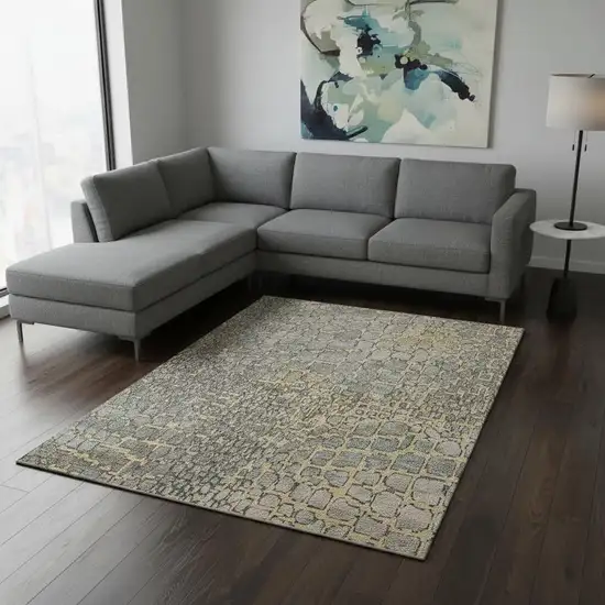 Gold Gray And Silver Abstract Geometric Washable Area Rug With UV Protection Photo 2