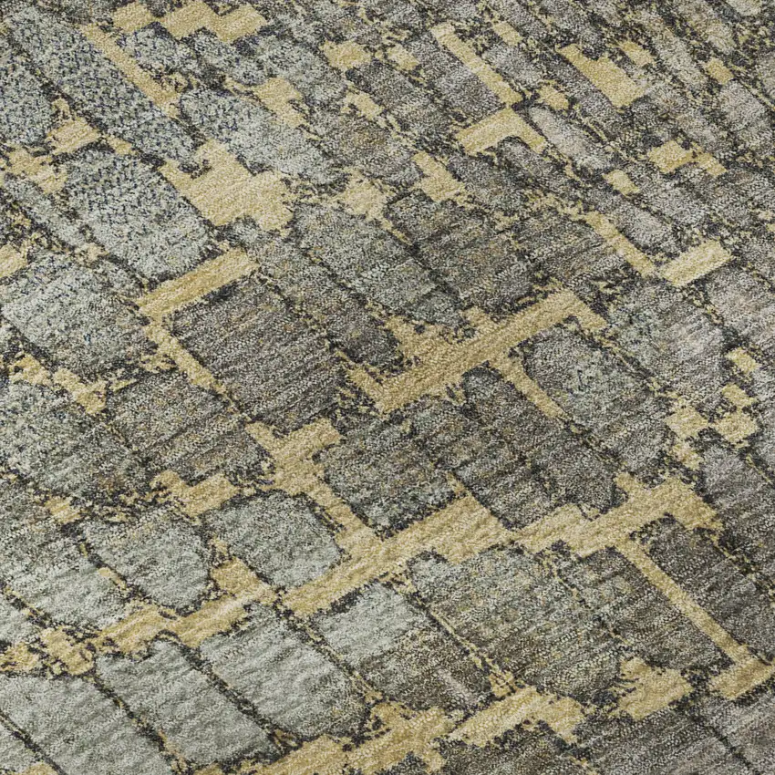 Gold Gray And Silver Abstract Geometric Washable Area Rug With UV Protection Photo 9