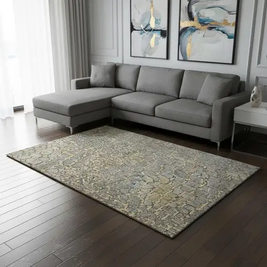 Gold Gray And Silver Abstract Geometric Washable Area Rug With UV Protection Photo 2
