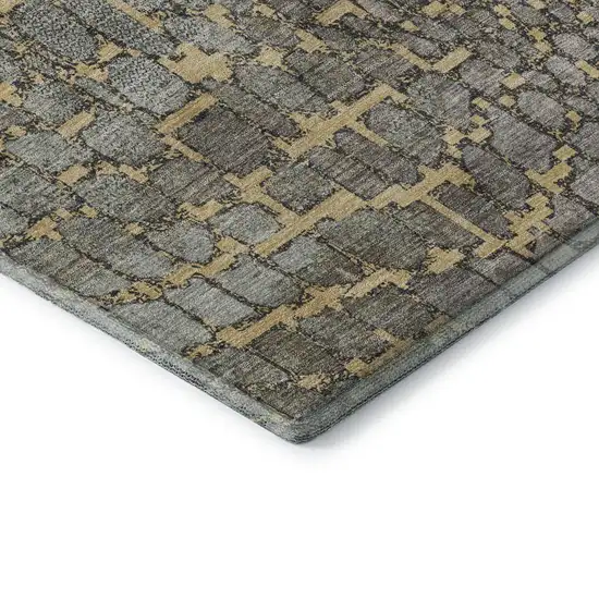 Gold Gray And Silver Abstract Geometric Washable Area Rug With UV Protection Photo 7