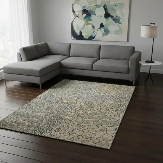 Gold Gray And Silver Abstract Geometric Washable Area Rug With UV Protection Photo 2