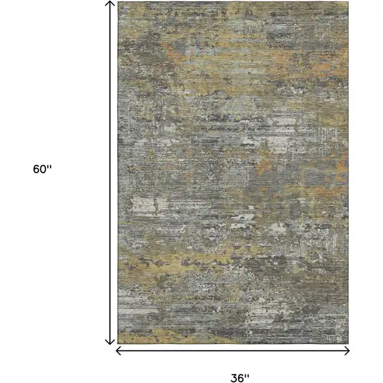Gold Gray And Silver Abstract Washable Area Rug With UV Protection Photo 3