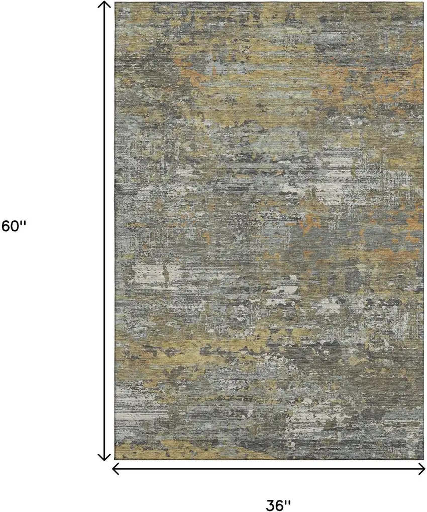 Gold Gray And Silver Abstract Washable Area Rug With UV Protection Photo 3