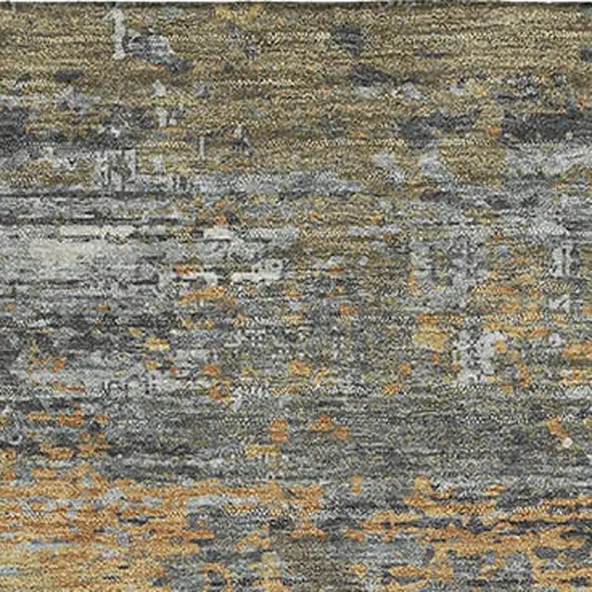 Gold Gray And Silver Abstract Washable Area Rug With UV Protection Photo 2