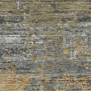 Photo of Gold Gray And Silver Abstract Washable Area Rug With UV Protection