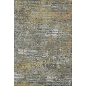 Photo of Gold Gray And Silver Abstract Washable Area Rug With UV Protection
