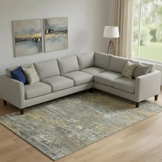 Gold Gray And Silver Abstract Washable Area Rug With UV Protection Photo 2