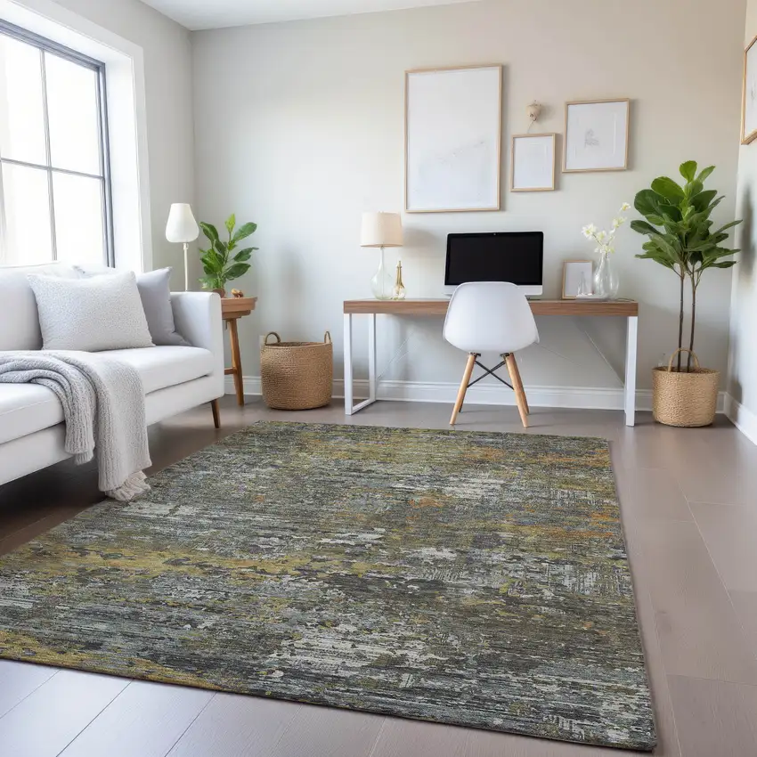 Gold Gray And Silver Abstract Washable Area Rug With UV Protection Photo 4