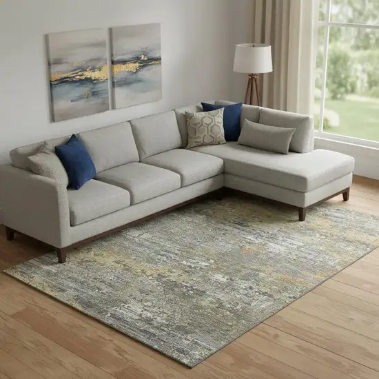 Gold Gray And Silver Abstract Washable Area Rug With UV Protection Photo 2