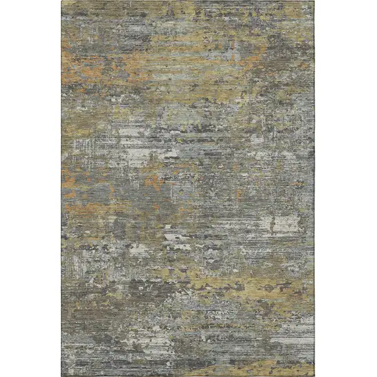 Gold Gray And Silver Abstract Washable Area Rug With UV Protection Photo 3