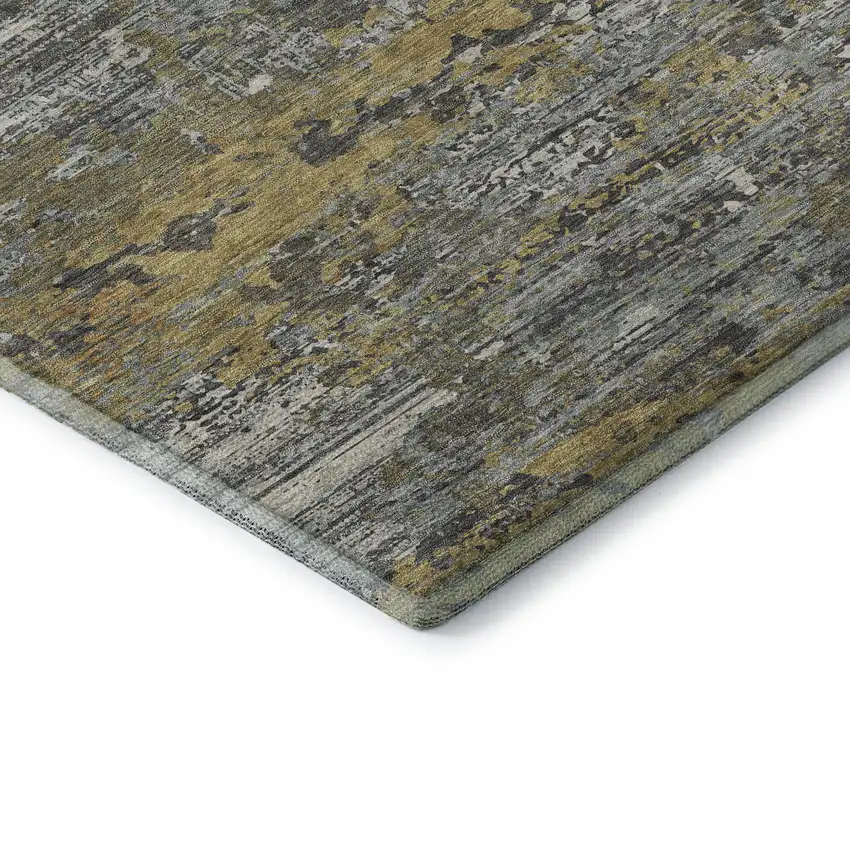 Gold Gray And Silver Abstract Washable Area Rug With UV Protection Photo 7