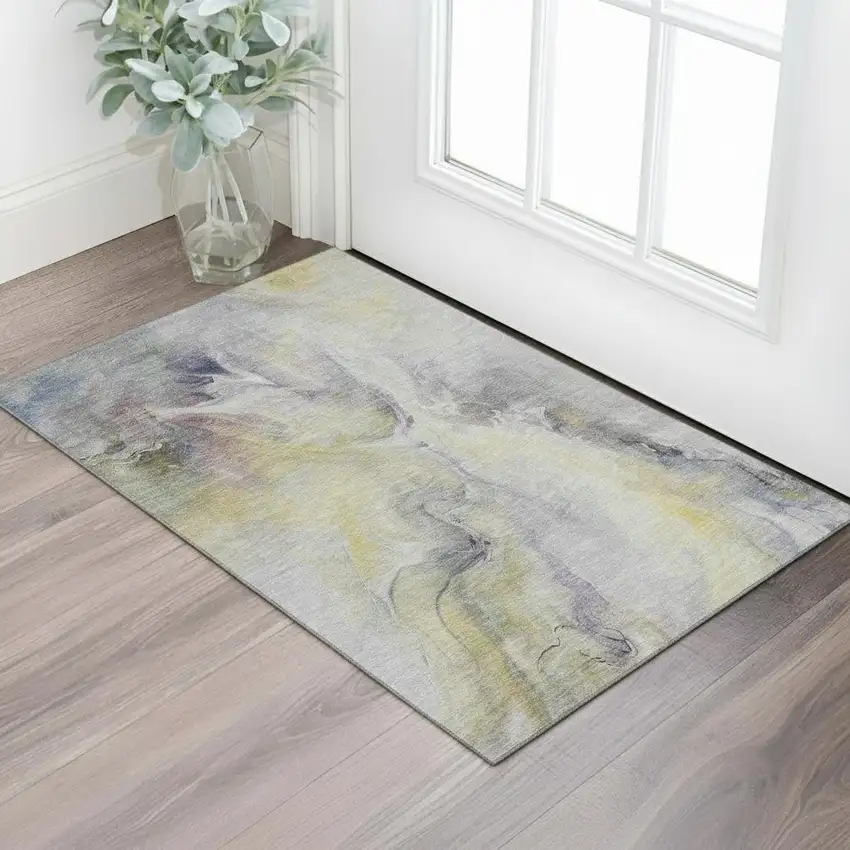 Gold Gray And Silver Abstract Washable Area Rug With UV Protection Photo 2