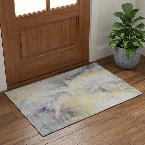 Gold Gray And Silver Abstract Washable Area Rug With UV Protection Photo 1