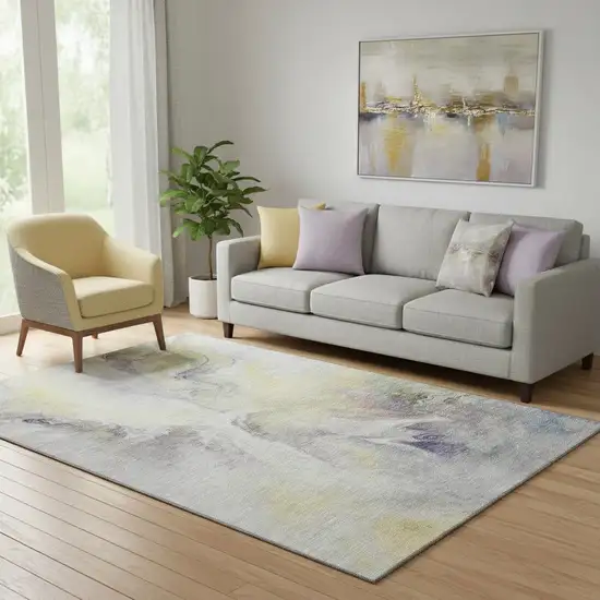 Gold Gray And Silver Abstract Washable Area Rug With UV Protection Photo 2