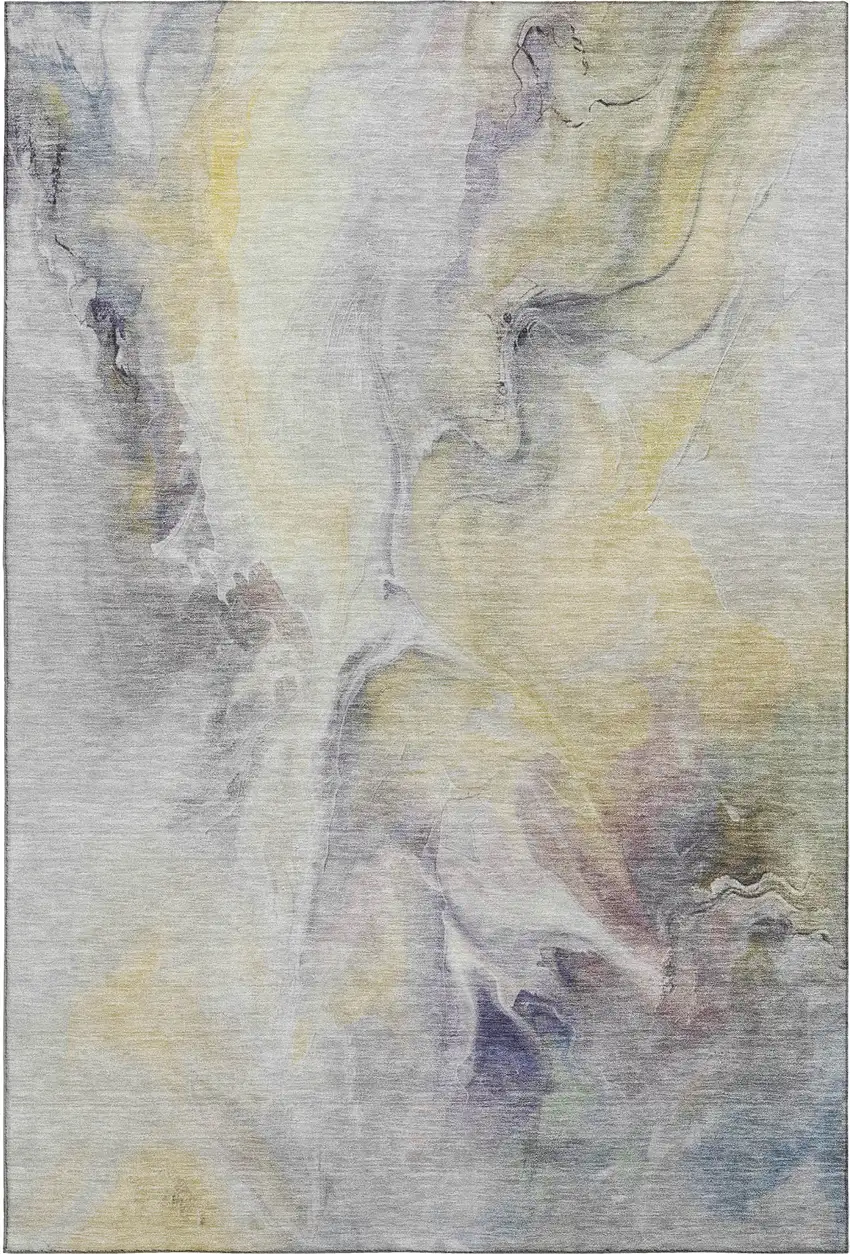 Gold Gray And Silver Abstract Washable Area Rug With UV Protection Photo 1